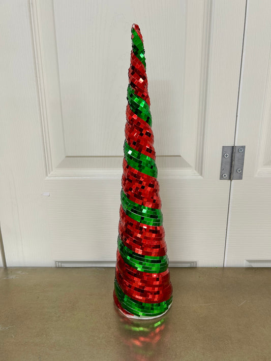 16.75 Inch Red And Emerald Green Mirror Cone Tree