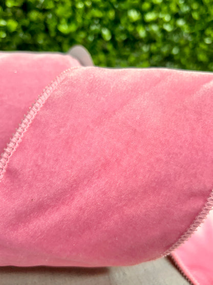 4 Inch By 10 Yard Light Pink Deluxe Velvet With Satin Backing Ribbon