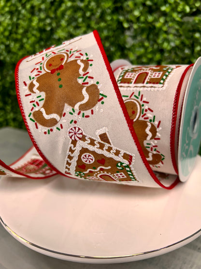 2.5 Inch By 10 Yard Gingerbread Man And House Ribbon