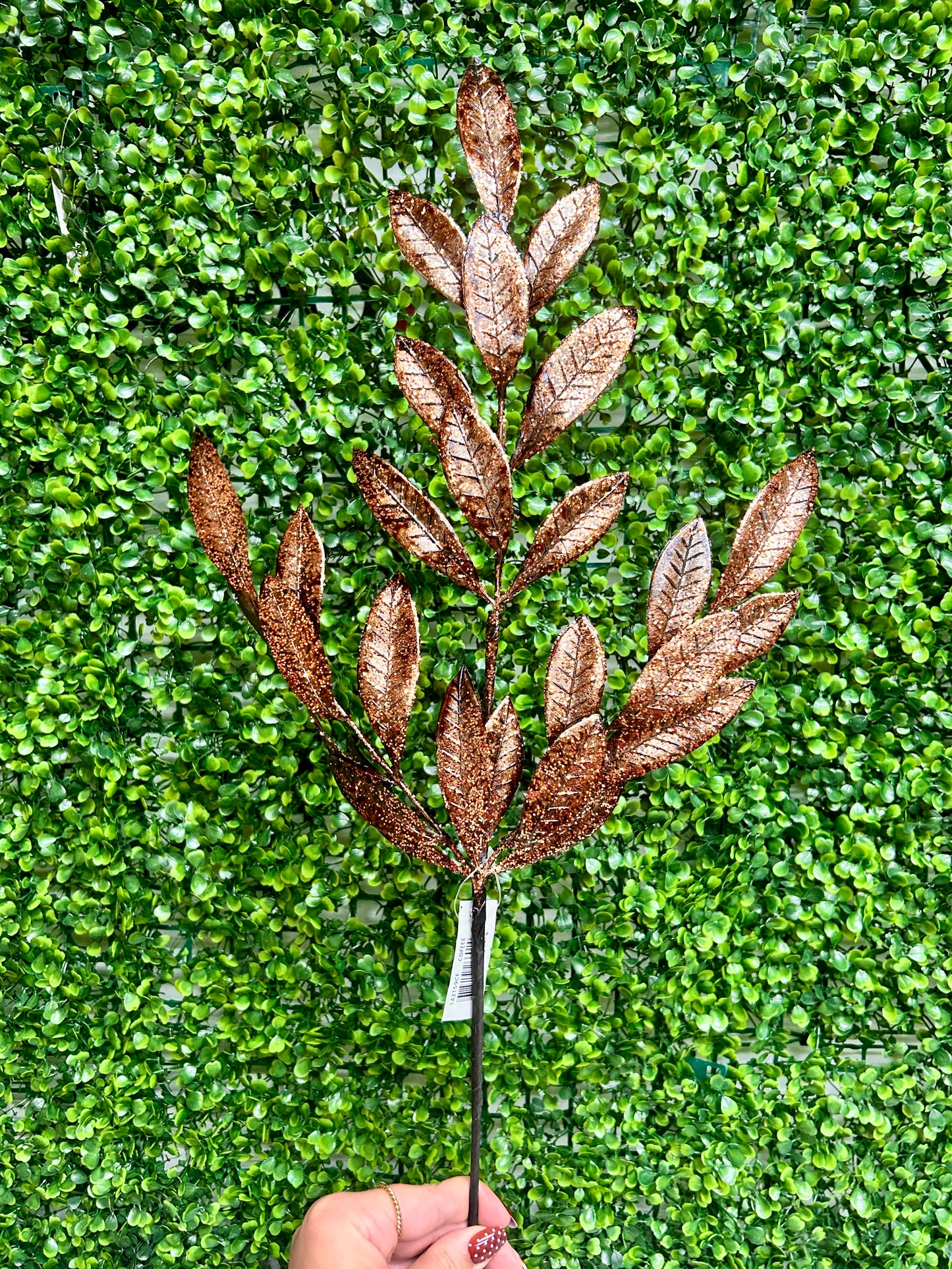 26 Inch Coffee Metallic Bay Leaf Spray