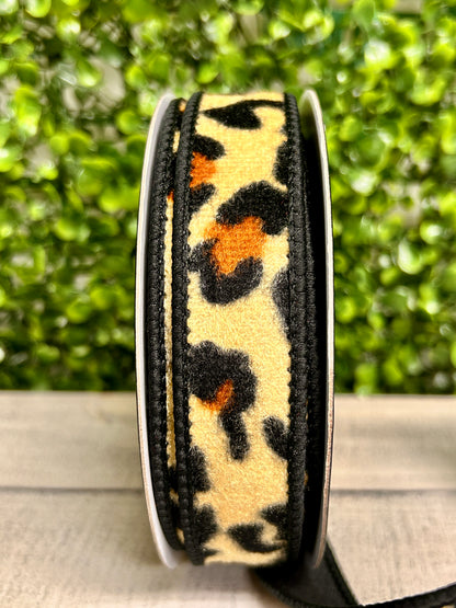 John Mark 1 Inch By 10 Yard Dupioni Fused Tan Leopard Pattern Ribbon
