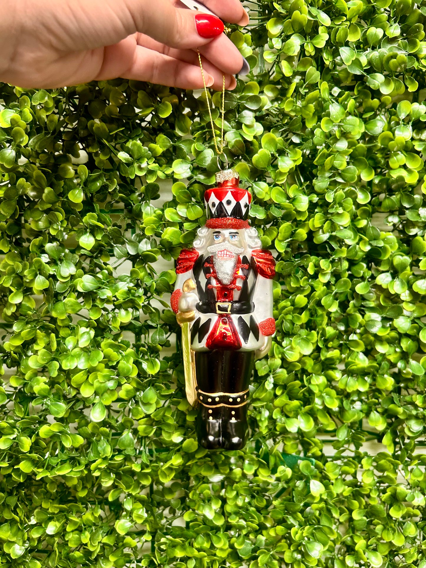 6.75 Inch Red And Black Brown Glass Soldier Ornament