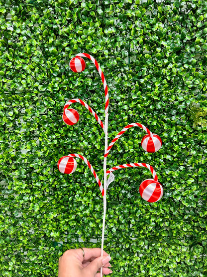 19 Inch Red And White Ball Ornament Spray