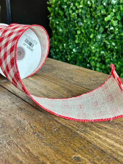 2.5 Inch By 10 Yard Red And White Gingham Twill Ribbon