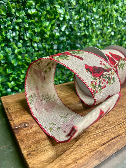 2.5 Inch By 10 Yard Cardinal On A Branch Ribbon