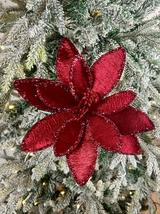 20 Inch Burgundy Satin And Glitter Poinsettia