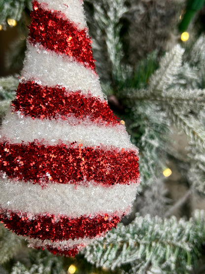 7.75-9 Inch Zigzag Red And White Glitter Ornaments Two Styles