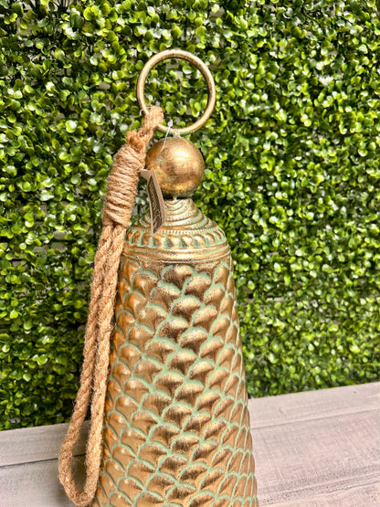 17 Inch Gold And Teal Metal Bell Ornament