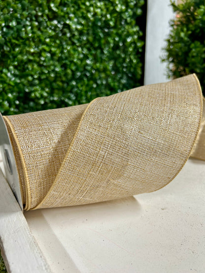 4 Inch By 10 Yard Cream And Gold Royal Metallic Ribbon