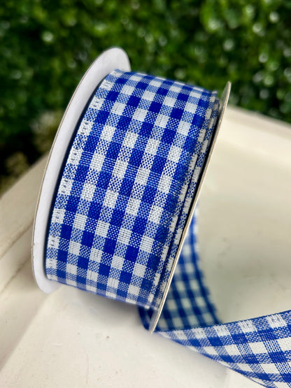 1.5 Inch By 10 Yard Royal Blue And White Gingham Check Ribbon