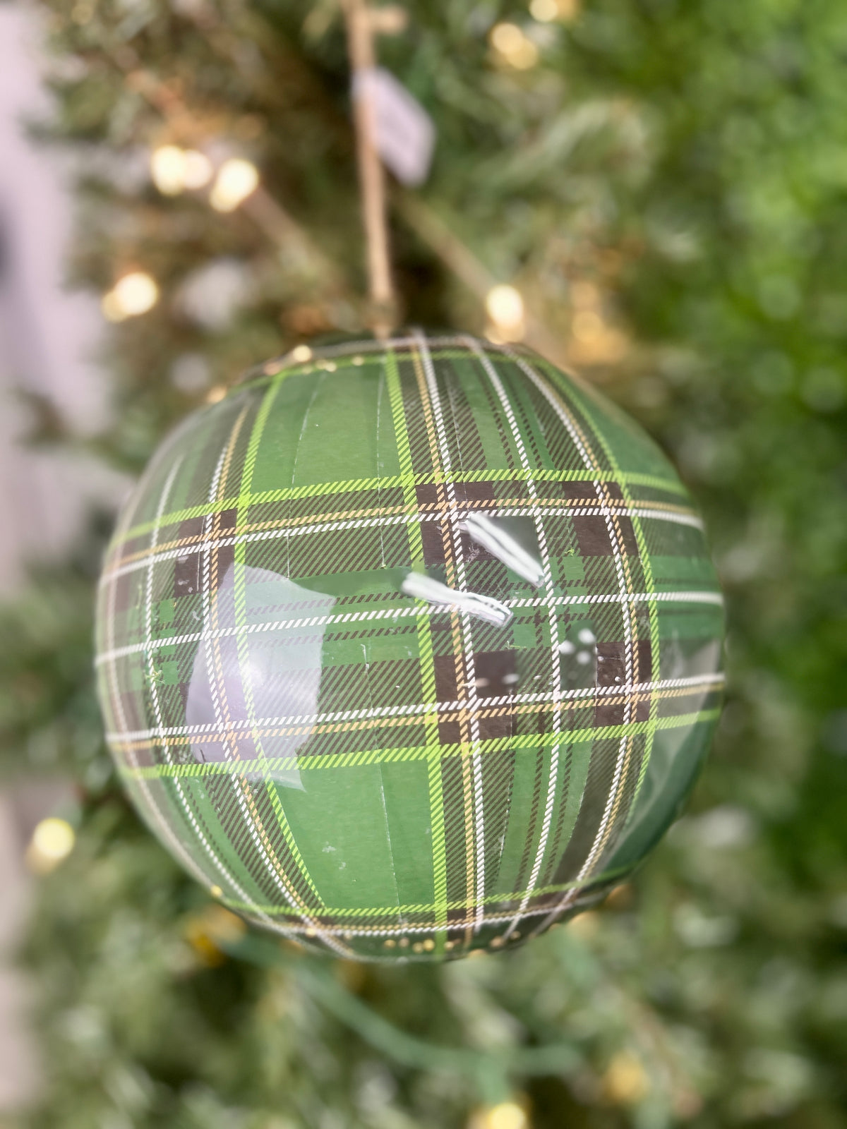 8 Inch Green Plaid Ball Ornament