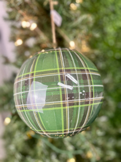 8 Inch Green Plaid Ball Ornament