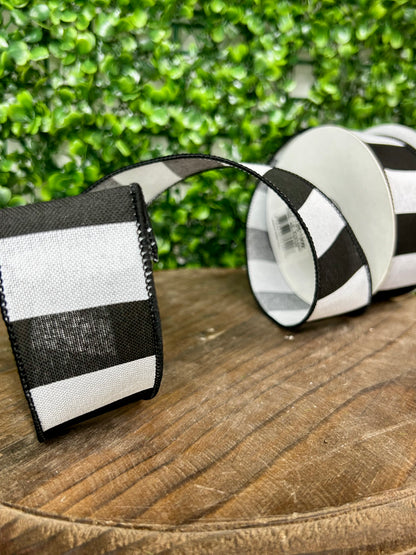 1.5 Inch By 10 Yard Black And White Wide Stripe Ribbon