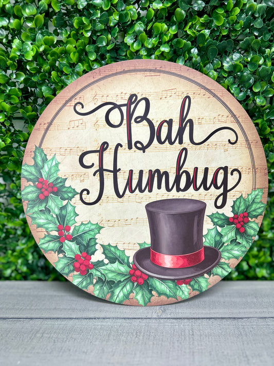 10.5 Inch Bah Humbug Round Wood Sign