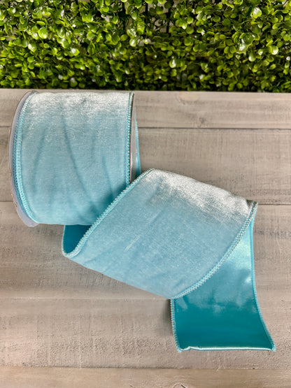 4 Inch By 10 Yard Ice Blue Deluxe Velvet With Satin Backing Ribbon