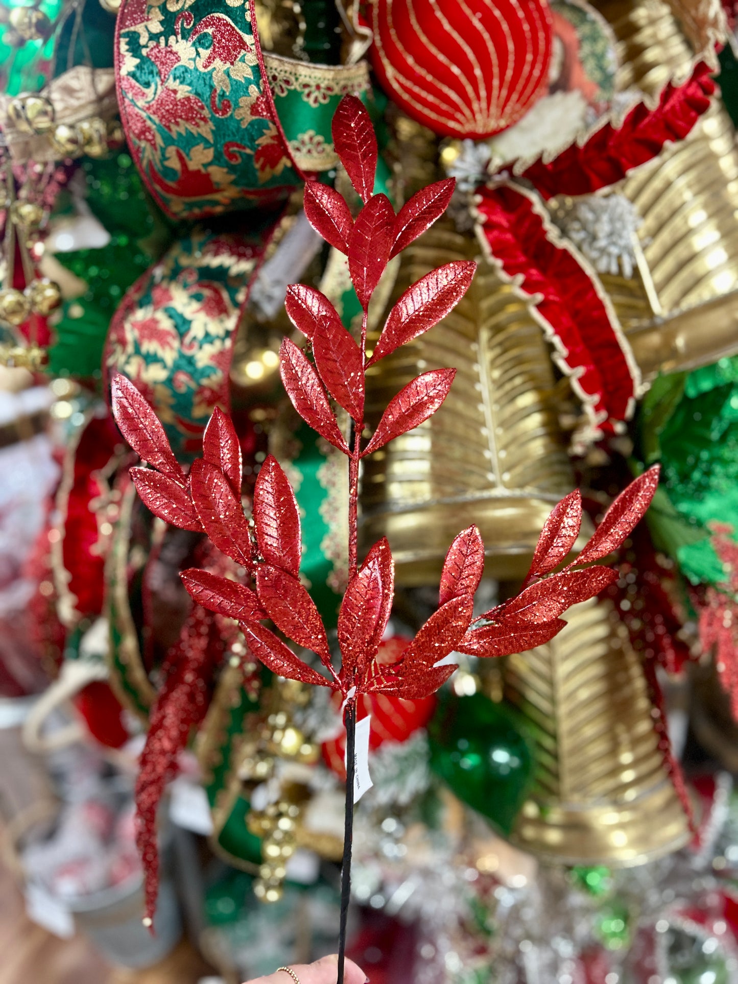 26 Inch Red Metallic Bay Leaf Spray
