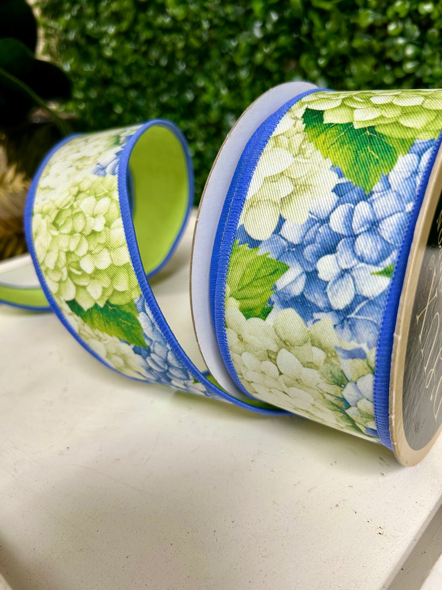 2.5 Inch By 10 Yard Blue And Green Hydrangea Fused Ribbon