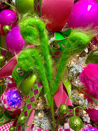 28 Inch Green Furry Fabric Curly Spray