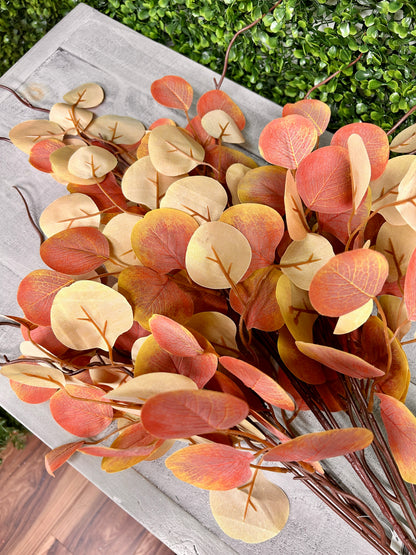 29.5 Inch Orange And Yellow Eucalyptus Leaf Bush