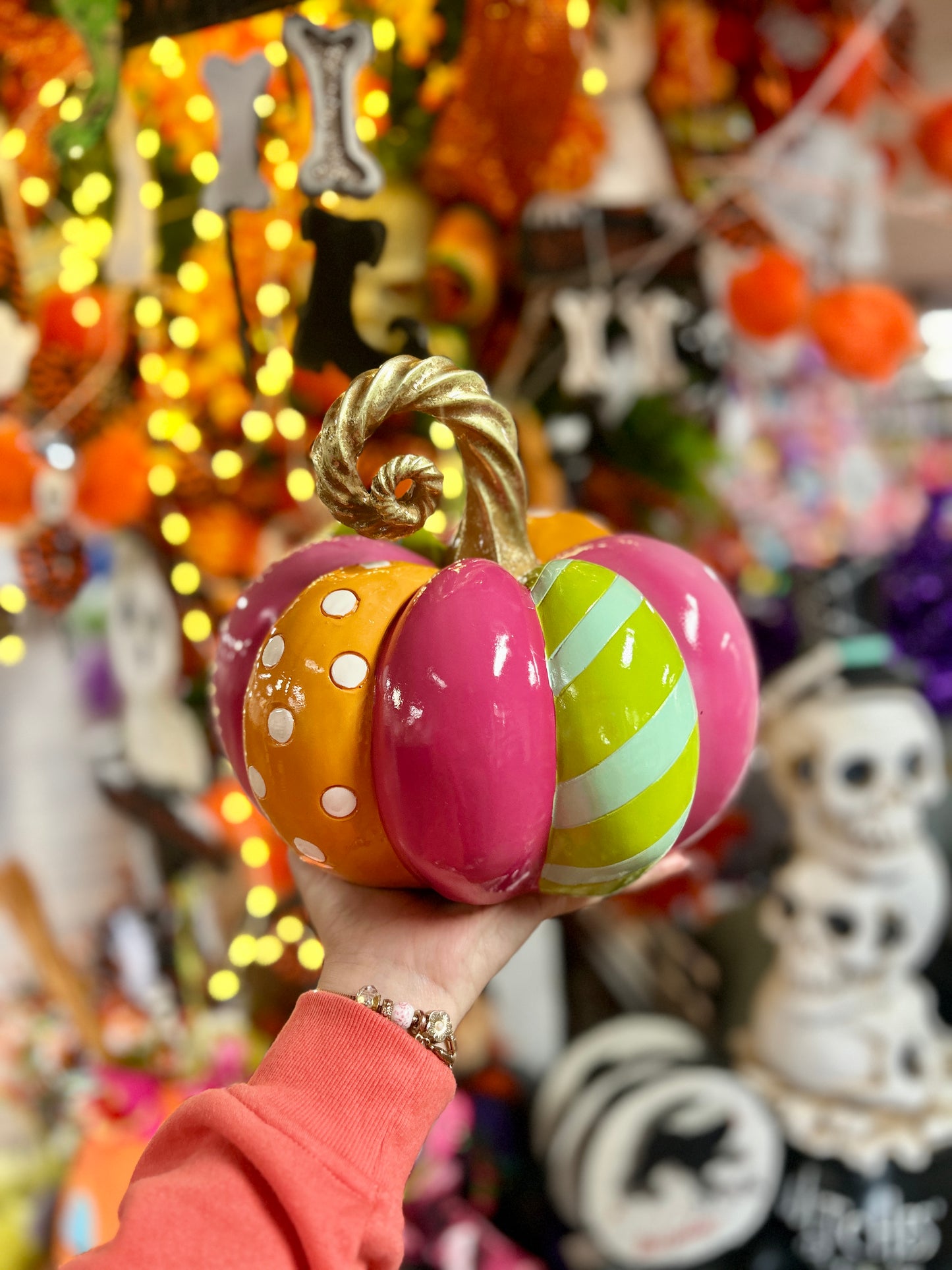 10 Inch Multicolor Stripe Resin Pumpkin