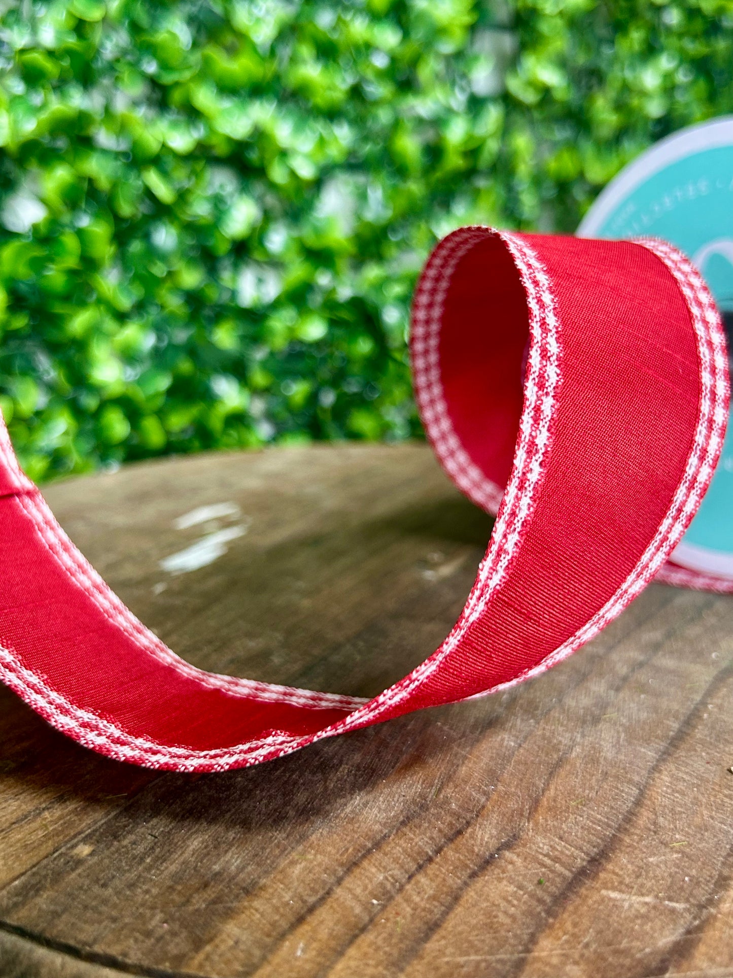 1.5 Inch By 10 Yard Red And White Faux Dupioni Mini Gingham Edge Ribbon