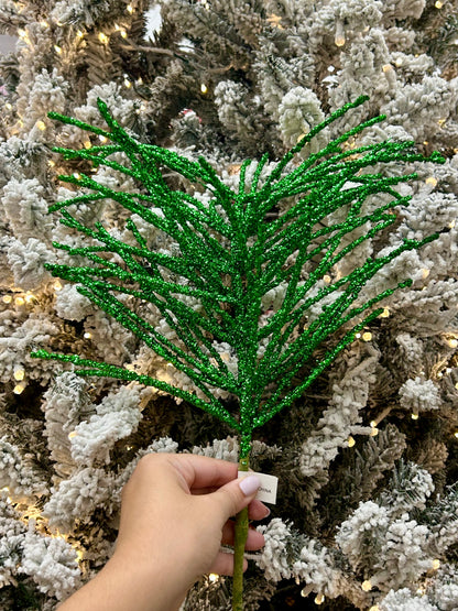 24 Inch Green Glitter Pine Needle Berry Stem