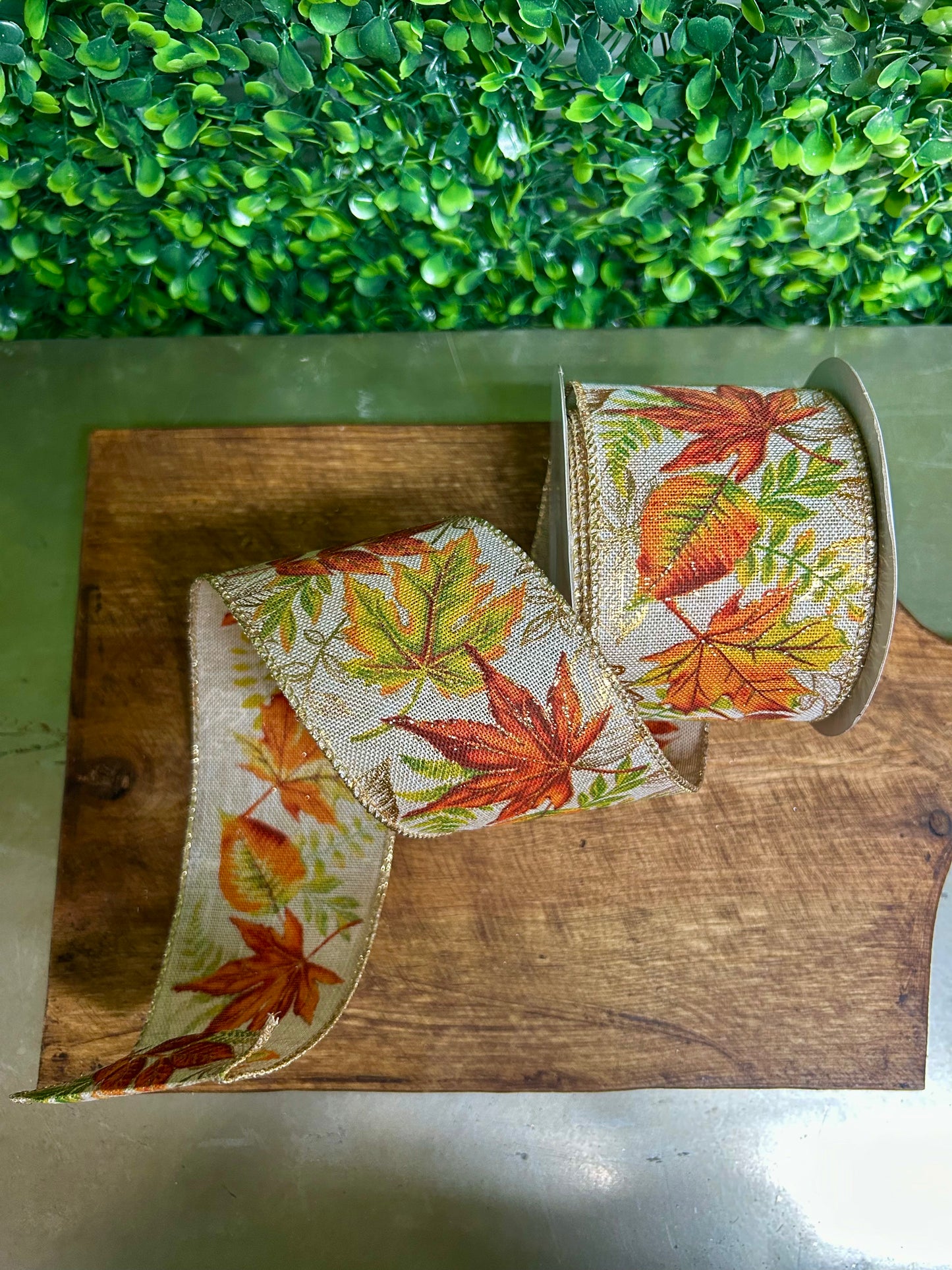 2.5 Inch By 10 Yard Glitter Fall Leaf Ribbon