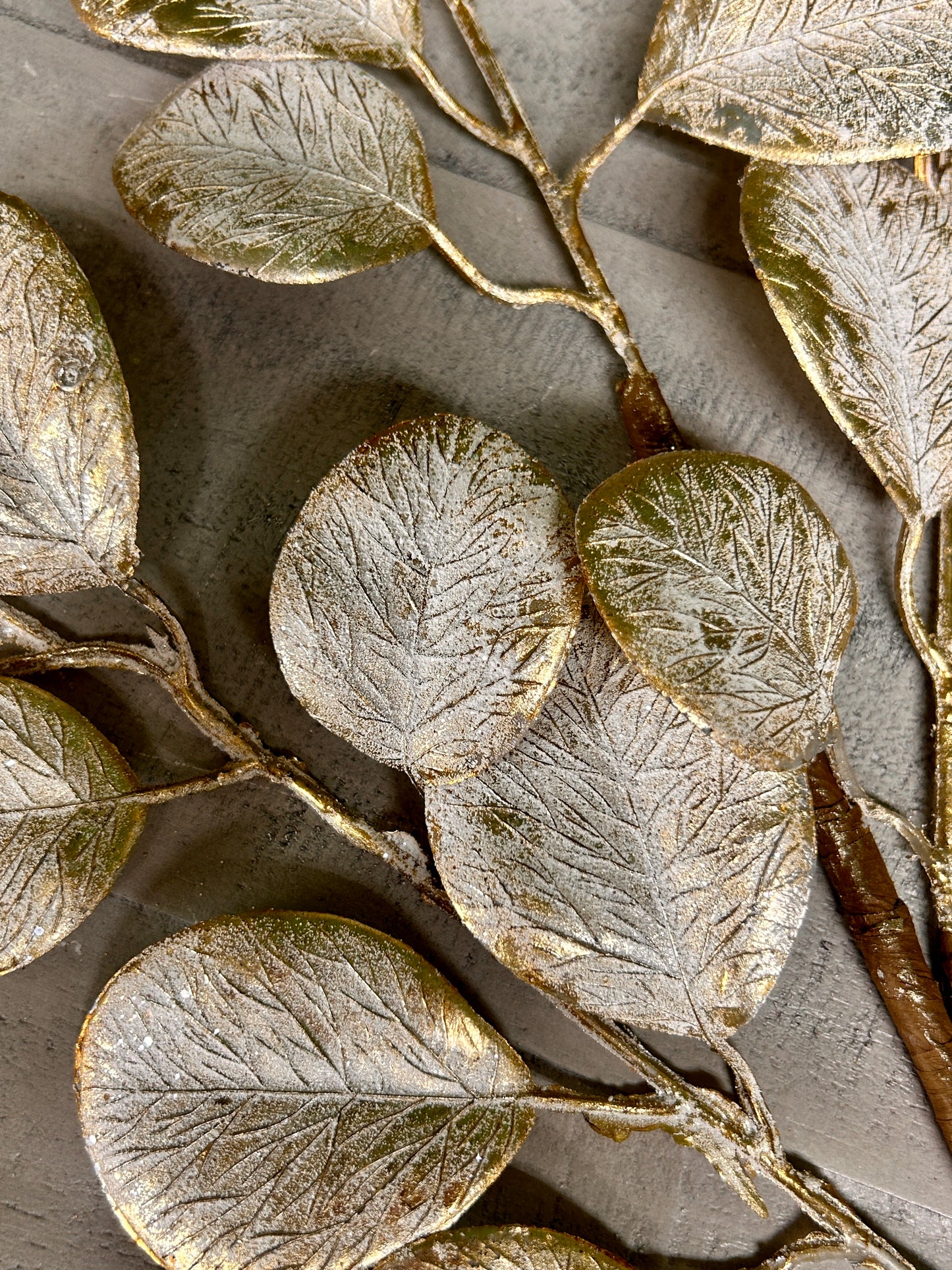24 Inch Gold Eucalyptus Leaf Spray With Frost
