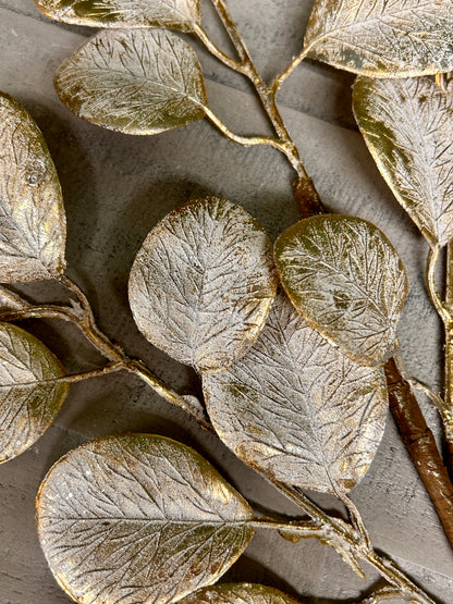 24 Inch Gold Eucalyptus Leaf Spray With Frost