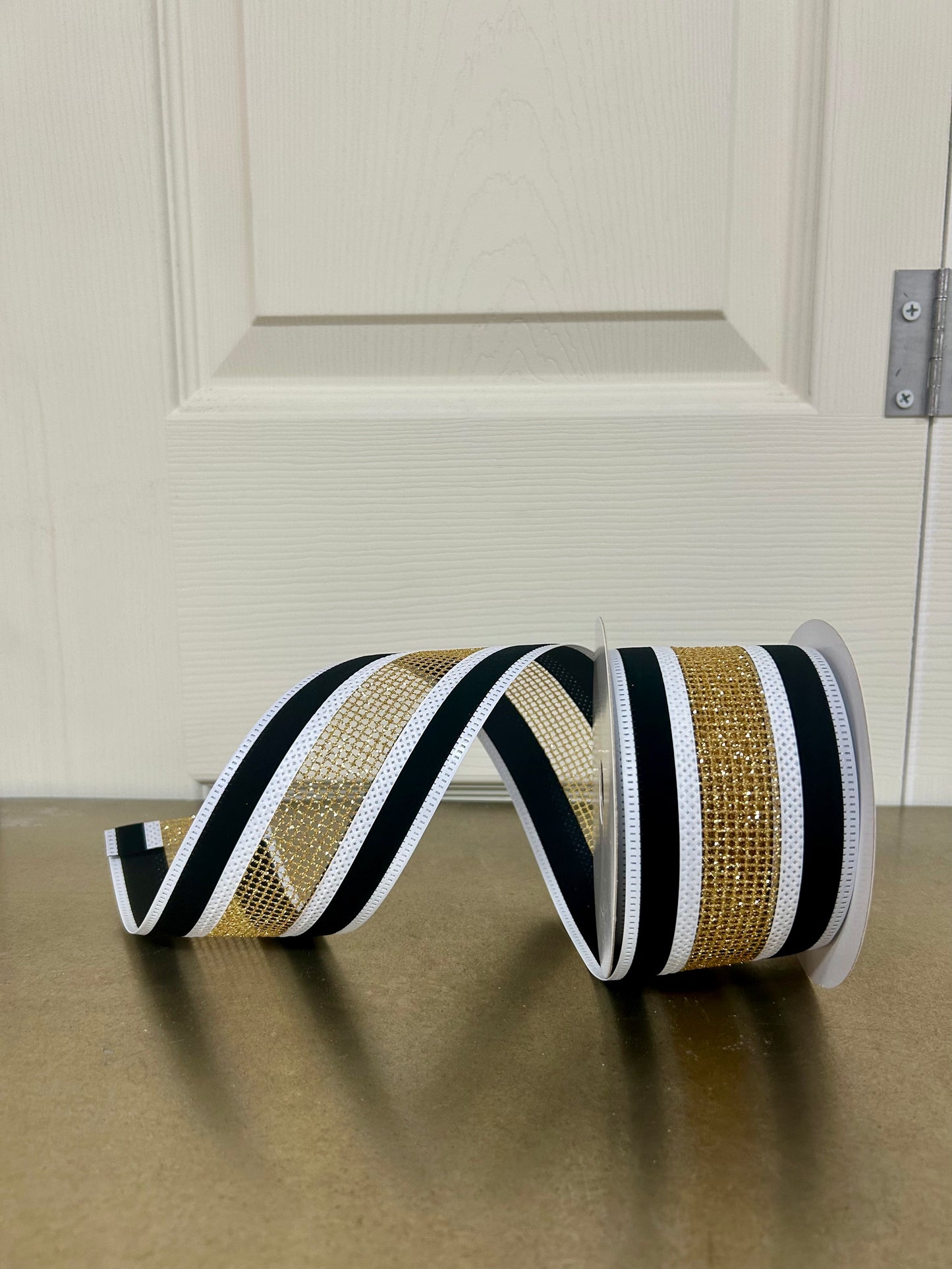 2.5 Inch By 10 Yard Black Velvet With Gold Net Center Ribbon