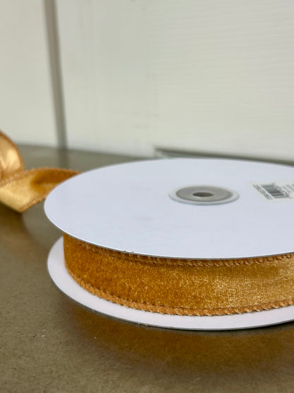 7/8 Inch By 10 Yard Antique Gold Deluxe Velvet With Satin Backing Ribbon