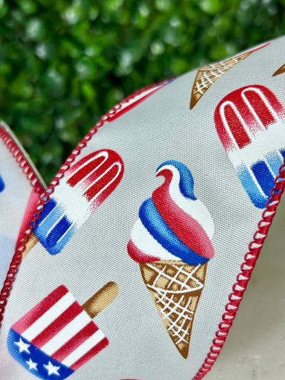 2.5 Inch By 10 Yard Patriotic Ice Cream And Popsicles Ribbon