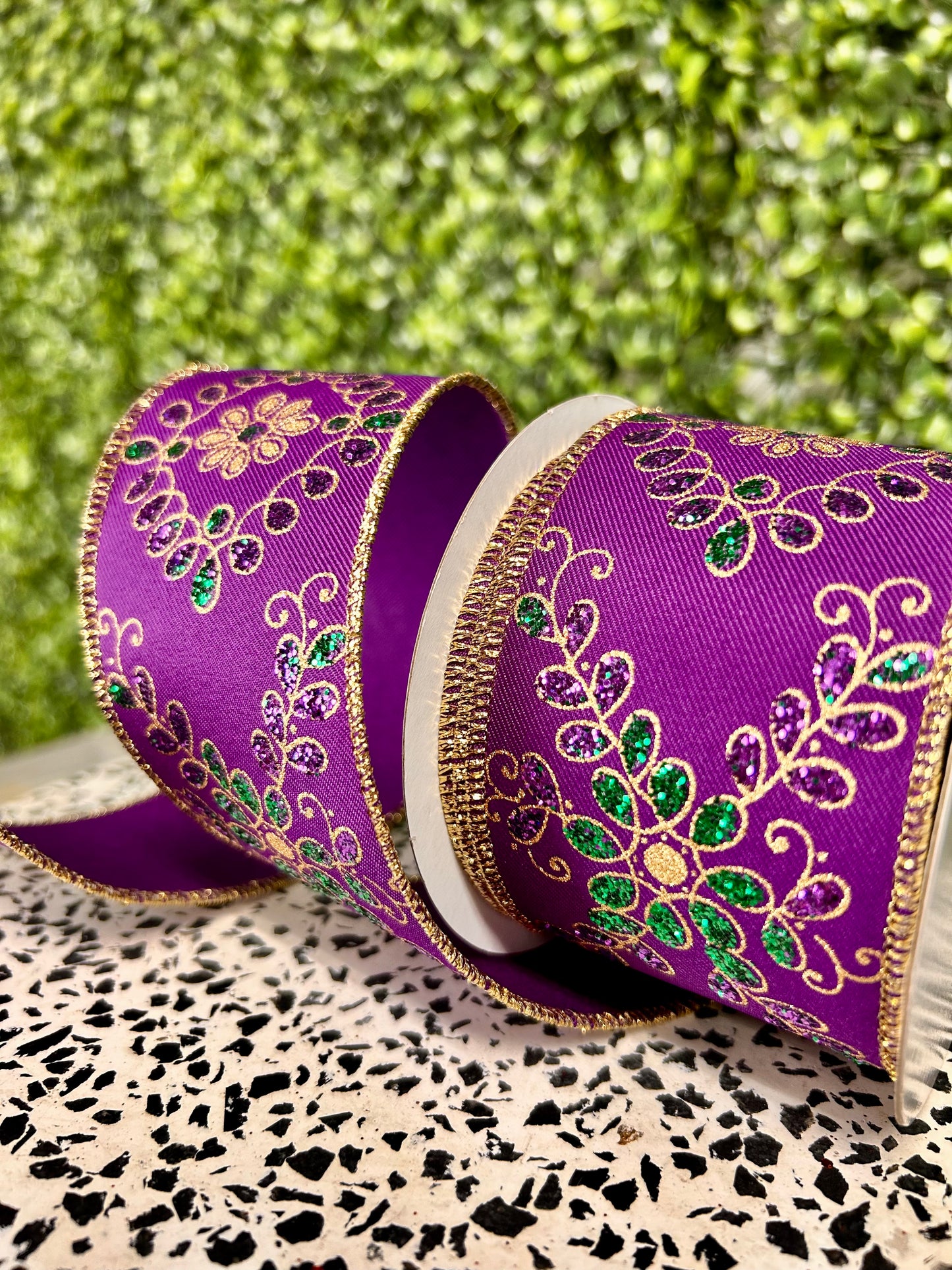 2.5 Inch By 10 Yard Mardi Gras Ornate Loop Diamond Ribbon