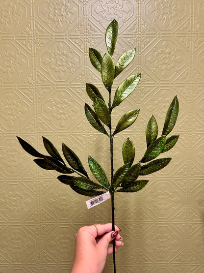 26 Inch Green Metallic Bay Leaf Spray