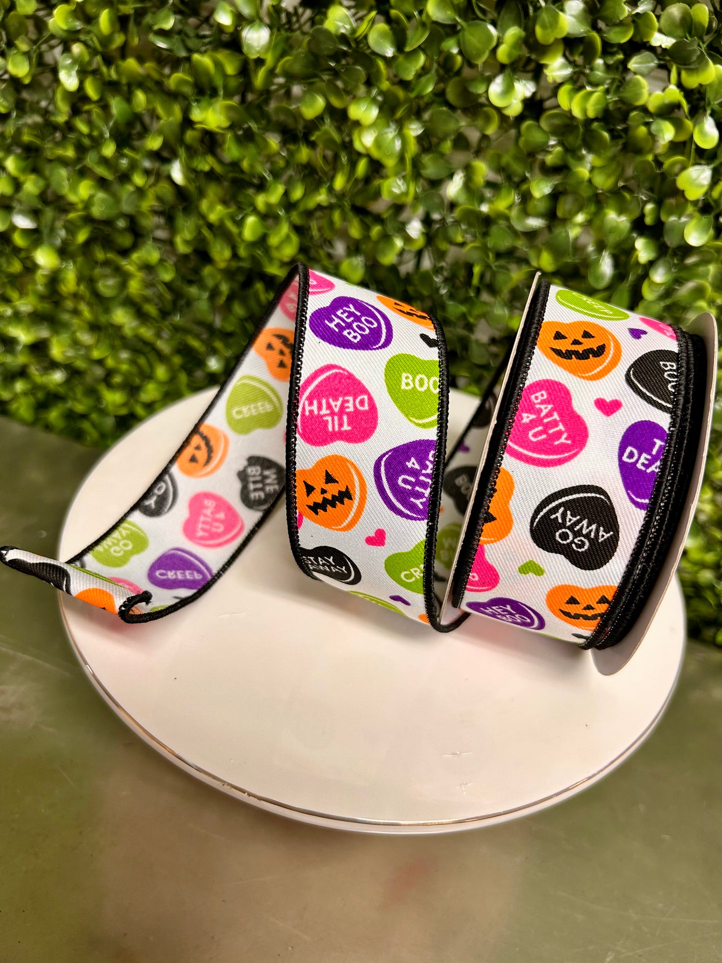 1.5 Inch By 10 Yard Halloween Candy Hearts Ribbon