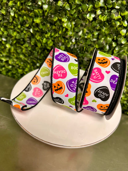 1.5 Inch By 10 Yard Halloween Candy Hearts Ribbon