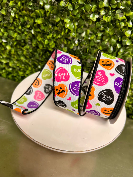 1.5 Inch By 10 Yard Halloween Candy Hearts Ribbon