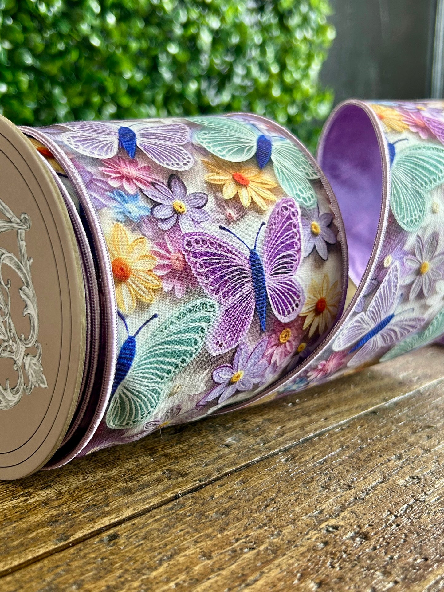 D. Stevens 4 Inch By 10 Yard Lavender Mint And Cream Floral Butterfly Ribbon