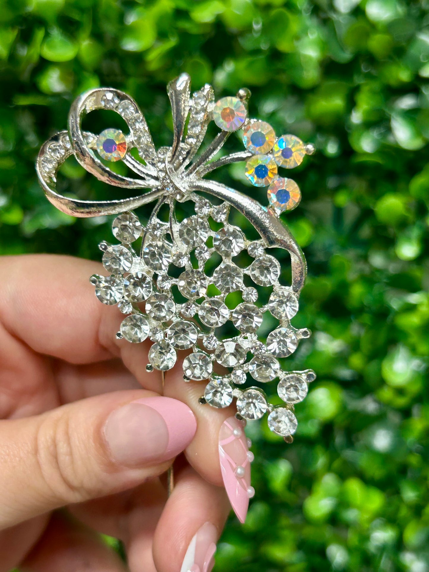 2.75 Inch Silver Rhinestone Floral Pin Three Pack