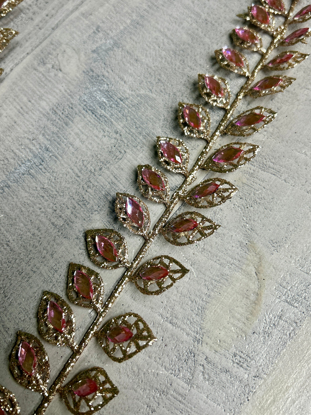 37.5 Inch Light Pink Rhinestone Leaf Spray