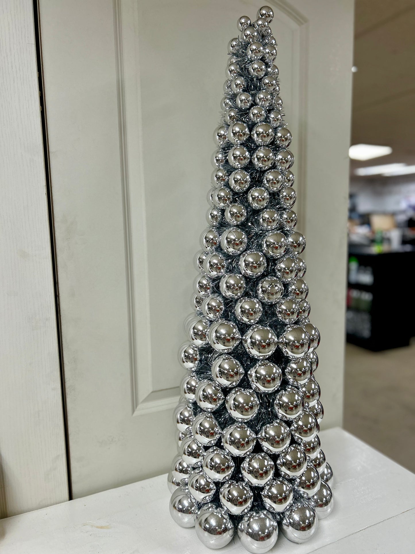 36 Inch VP With Tinsel Ball Cone Tree Silver