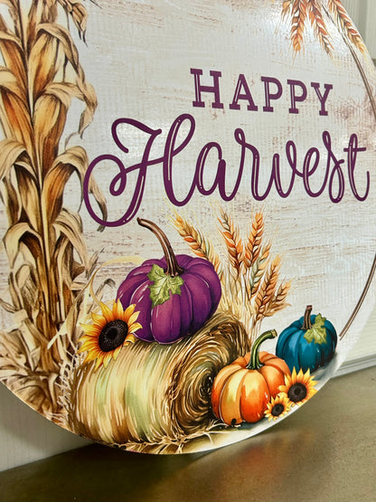 12 Inch Happy Harvest Metal Sign