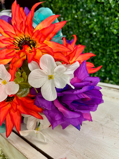 24 Inch Purple Orange And Aqua Rose Dahlia And Hydrangea Bush