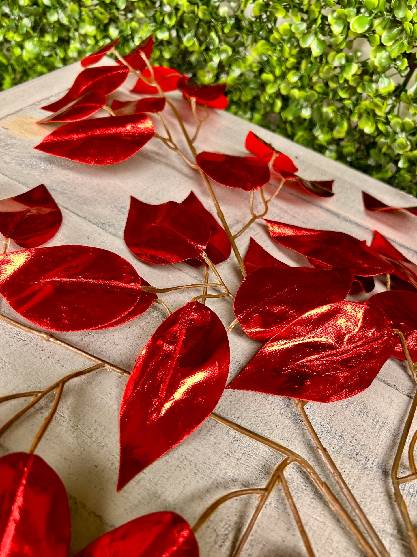 23 Inch Red Metallic Ficus Spray