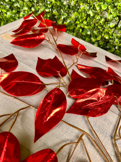 23 Inch Red Metallic Ficus Spray