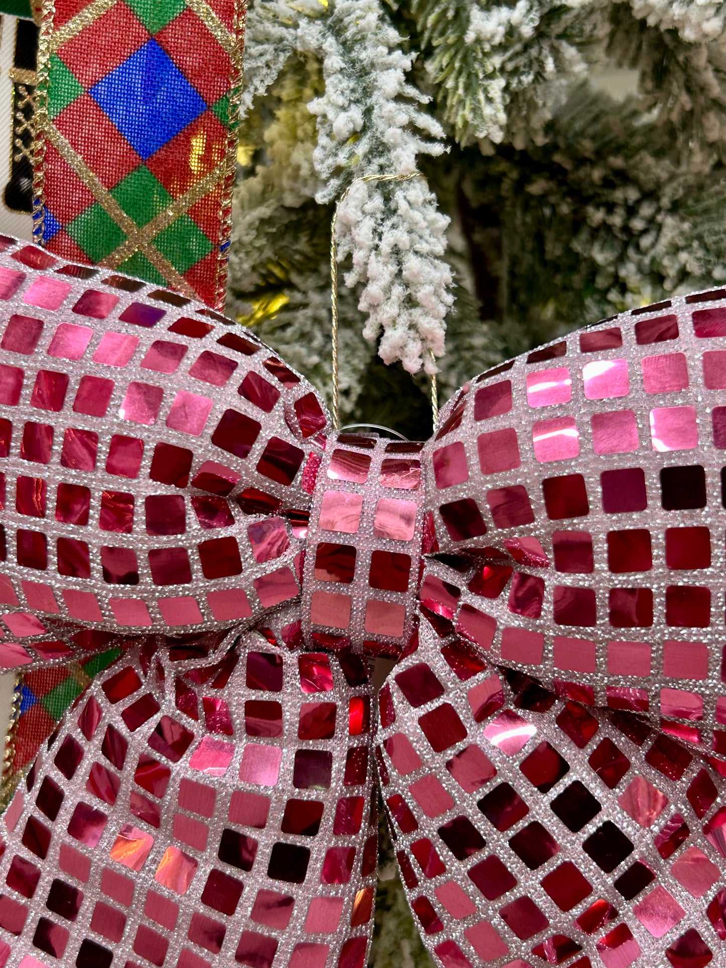 9.25 Inch Plush Pink Bow Ornament