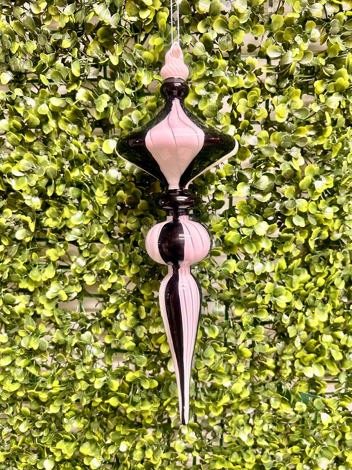 12 Inch Black And White Striped Glass Finial Ornament
