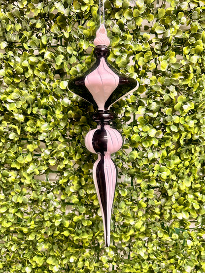 12 Inch Black And White Striped Glass Finial Ornament