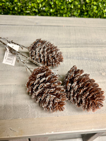 24 Inch Pinecone With Snow Spray