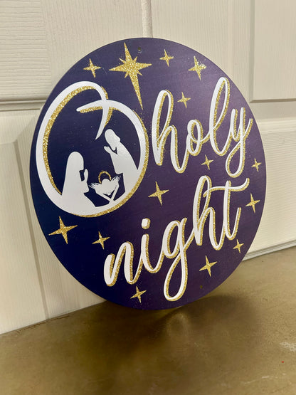 12 Inch Glitter O Holy Night Metal Sign